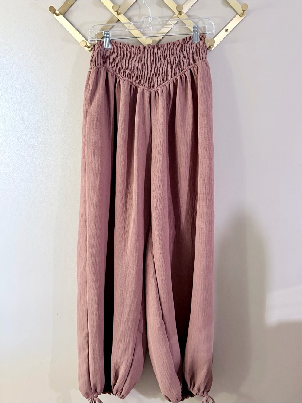 Three Bird Nest Wide-Leg Smocked Waist Rose Dust Pants